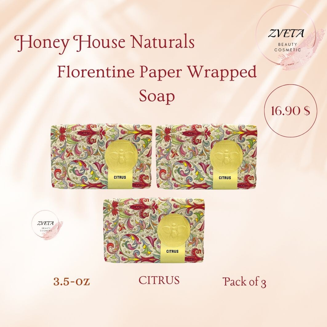 Honey House Naturals, Florentine Paper Wrapped Soap , Pack of 3