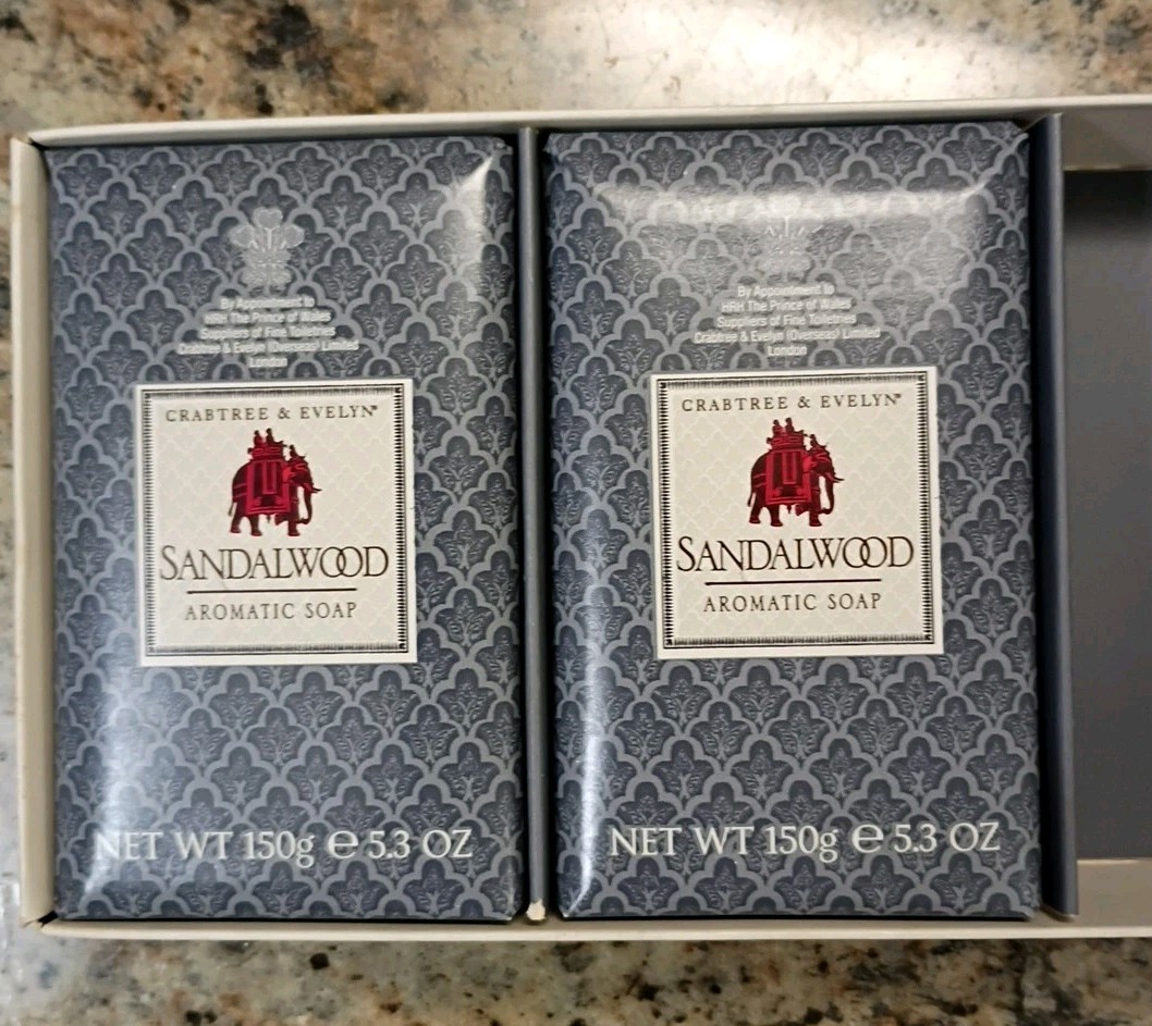 Crabtree & Evelyn For Men Sandalwood Aromatic Soap Box 2 Large 5.3 Oz Bars Rare