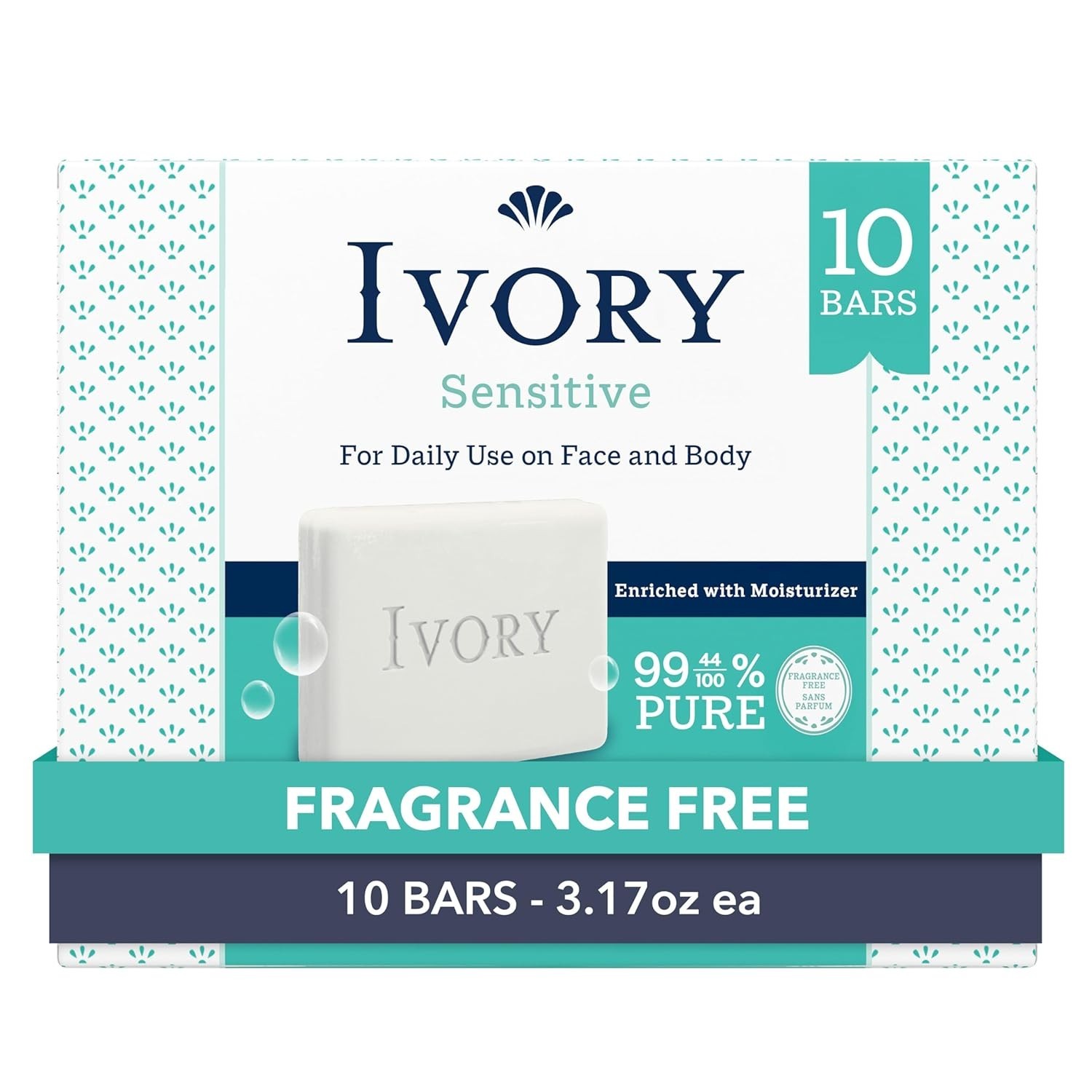 Ivory Sensitive Bar Soap, Designed for Whole Family, Fragrance Free, 99.44% Pure