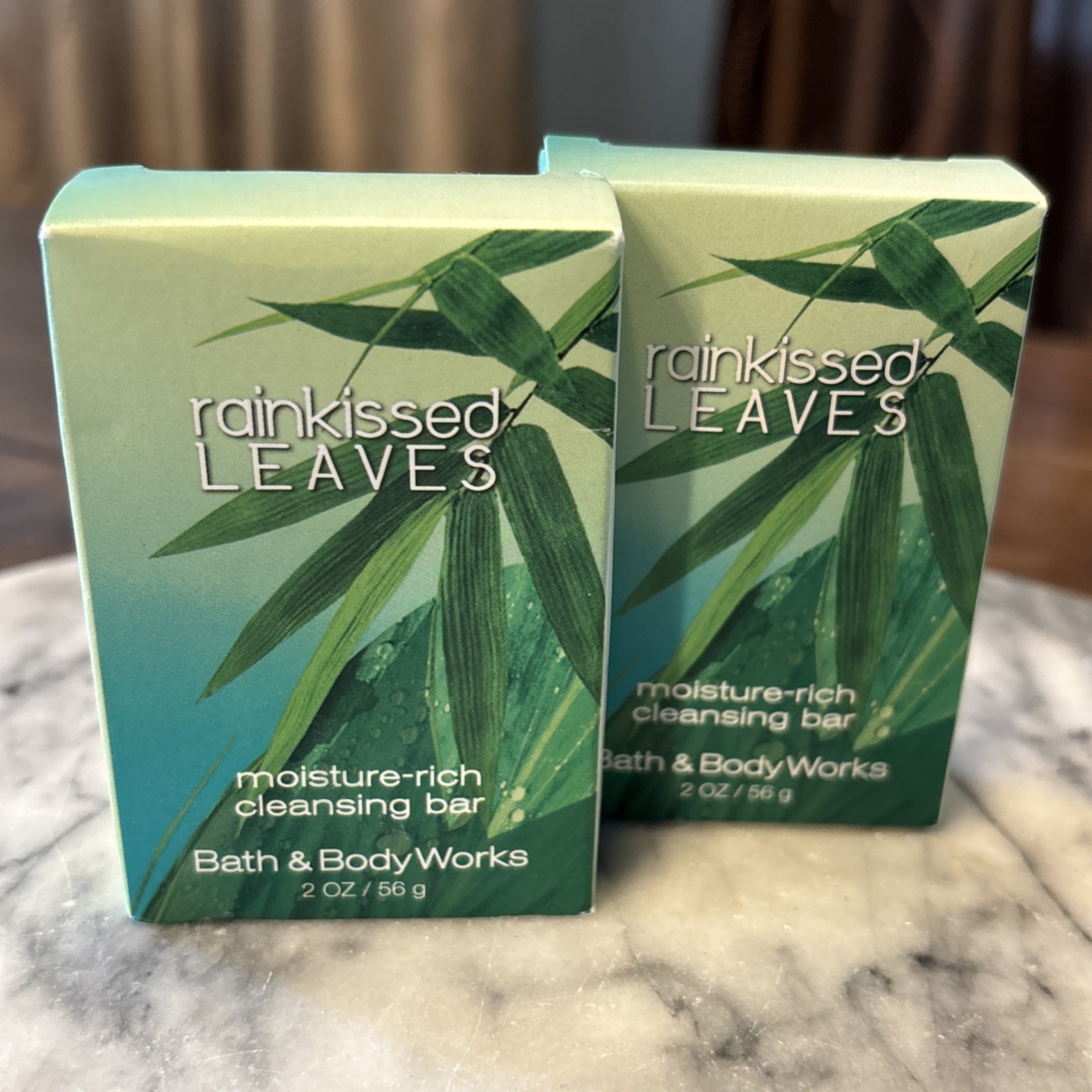 2pc Bath & Body Works Rainkissed Leaves 2 Oz Moisture-Rich Cleansing Bars Soap