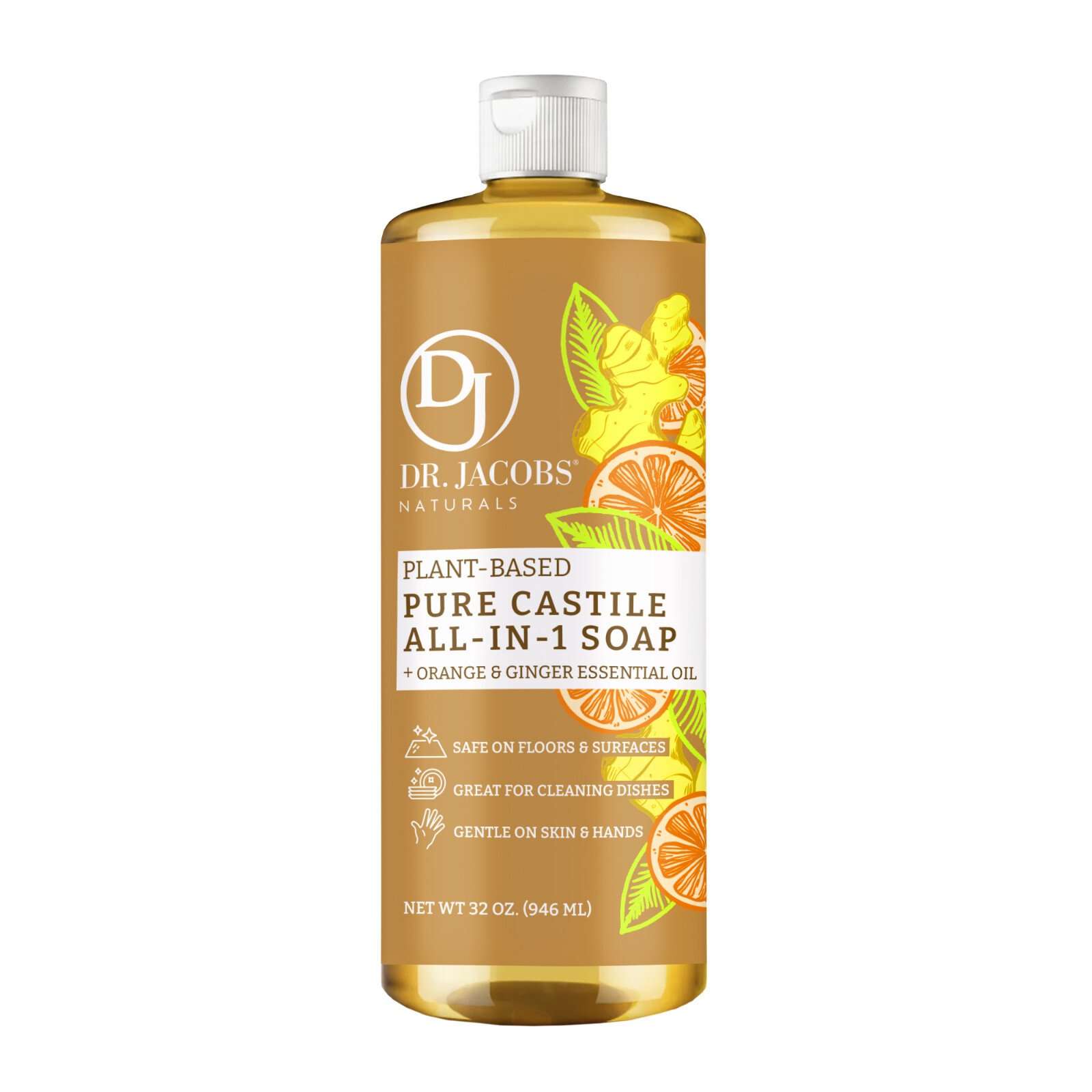 Dr Jacobs Naturals 32oz Orange Ginger Pure Castile Plant Based All-in-One Soap