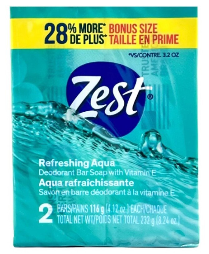 🆕️ ZEST (2-BARS) 4.12 Oz (116g) ●AQUA● *BONUS SIZE Refreshing Deodorant Soap🫧.