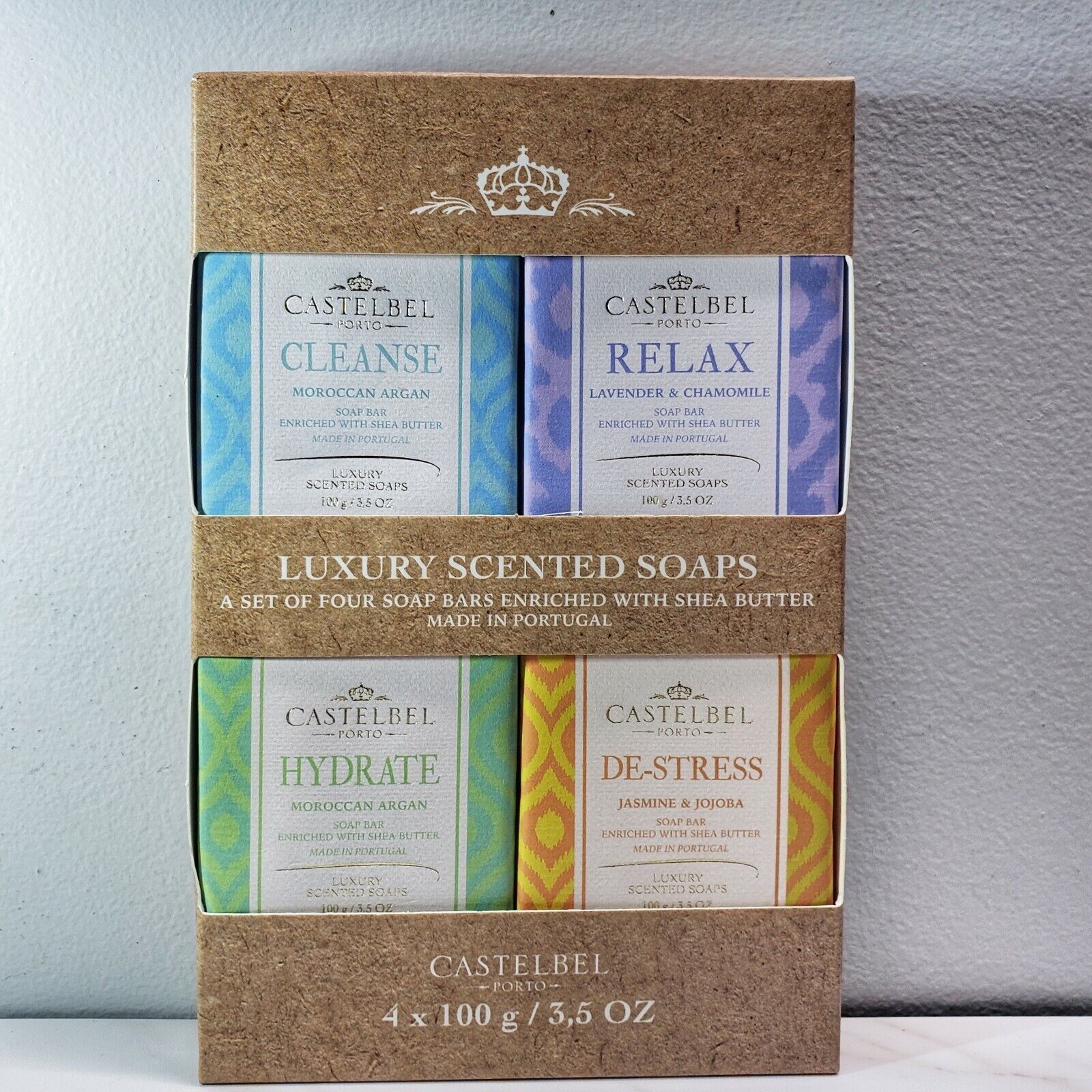 Castelbel 4 Luxury Soap Gift Set: Cleanse Relax Hydrate & De-stress, 3.5 oz