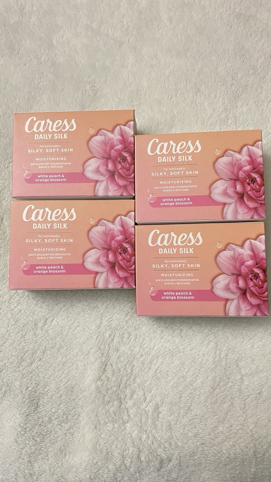Caress Daily Silk Bar Soap 3.75 OZ 4 Pk White Peach Orange Blossom Fragrance