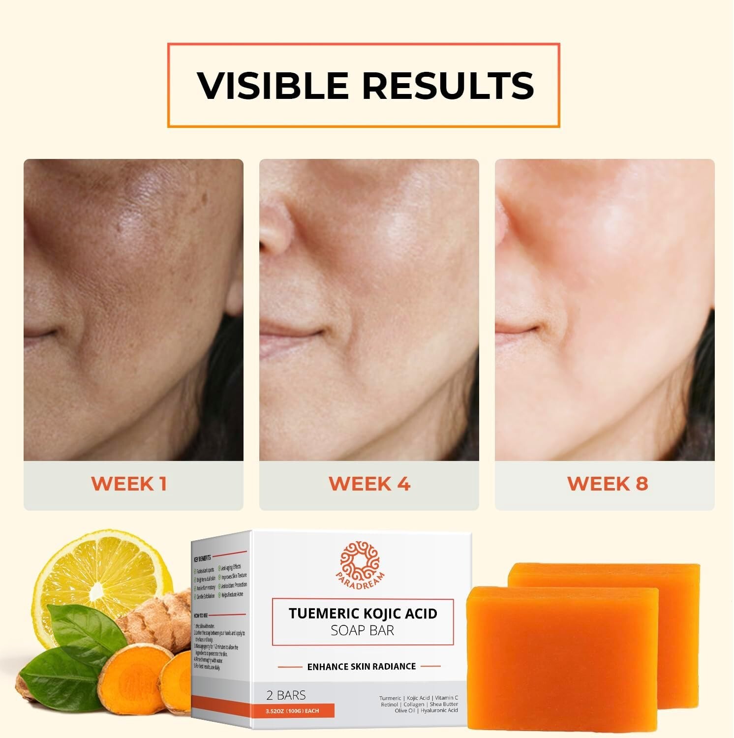 Kojic Acid Soap and Loofah Sponge Set: Soap Bar with Turmeric Vitamin C Retinol