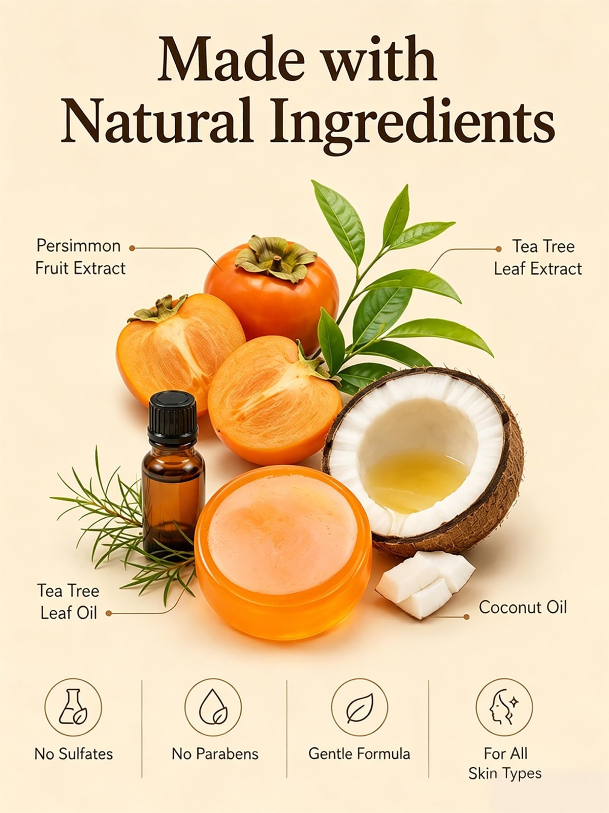 Natural Persimmon Soap Bars for Seniors – 2 Pack | Unisex, Fresh Scent, Gentle F