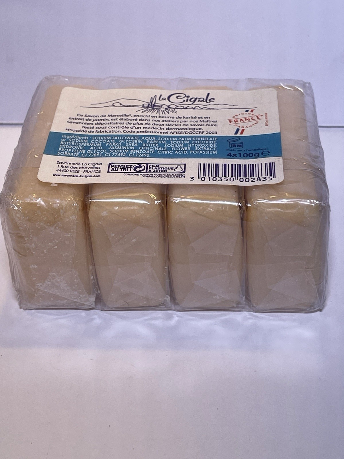 Savon De Marseille La Cigale Jasmin & Karité Soap Pack of 4 x 100g NEW Sealed