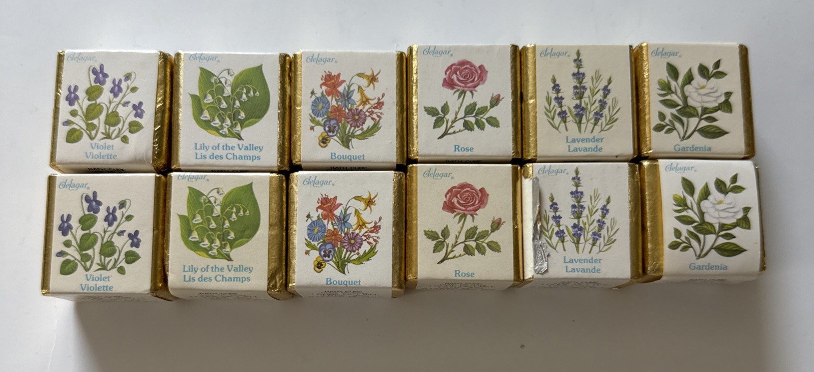 12 Vtg Delagar English Country Floral Bath Cube Gardenia Lavender Violet Rose