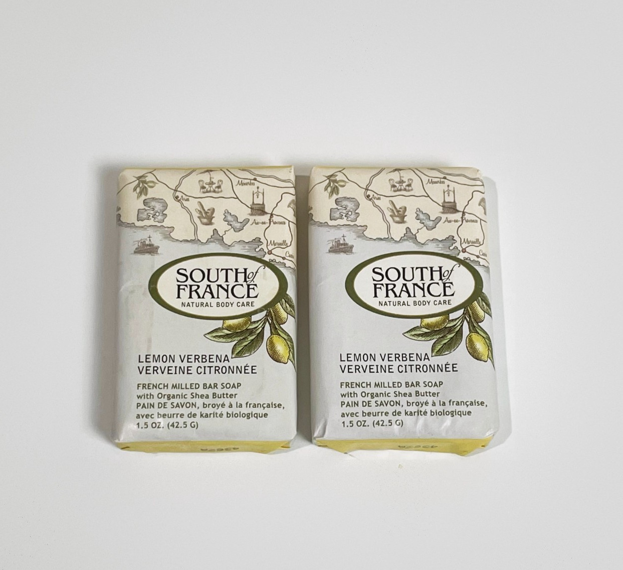South of France Lemon Verbena French Milled Travel Size Bar Soap 1.5 oz (x2)