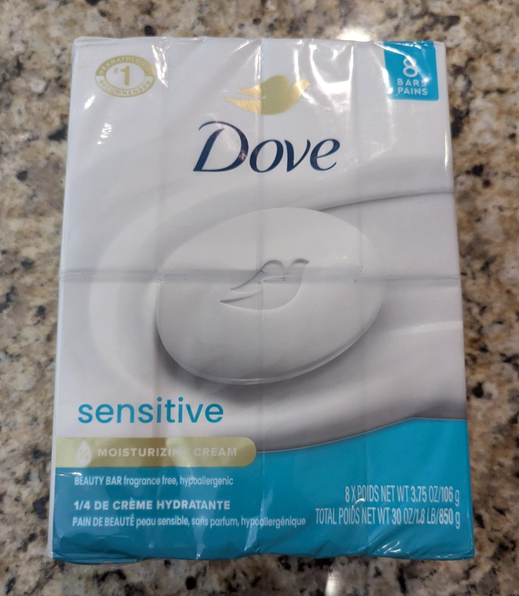 Dove 8 Pack Sensitive Skin Moisturizing Fragrance-Free Beauty Bar Soap 3.75oz ea