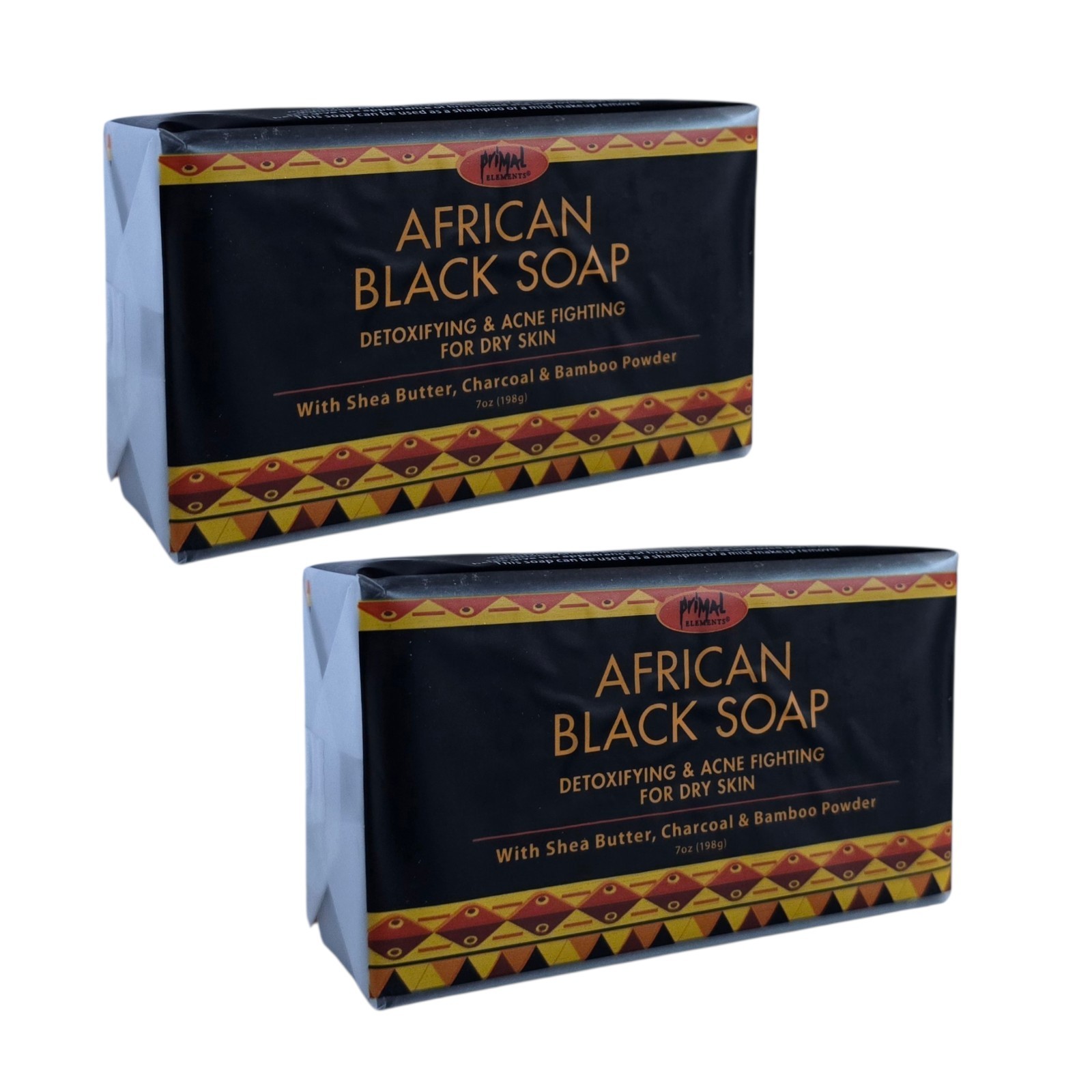 AFRICAN BLACK SOAP Detoxifying Acne Fighting Shea Butter & Charcoal 7 oz. 2-Bars