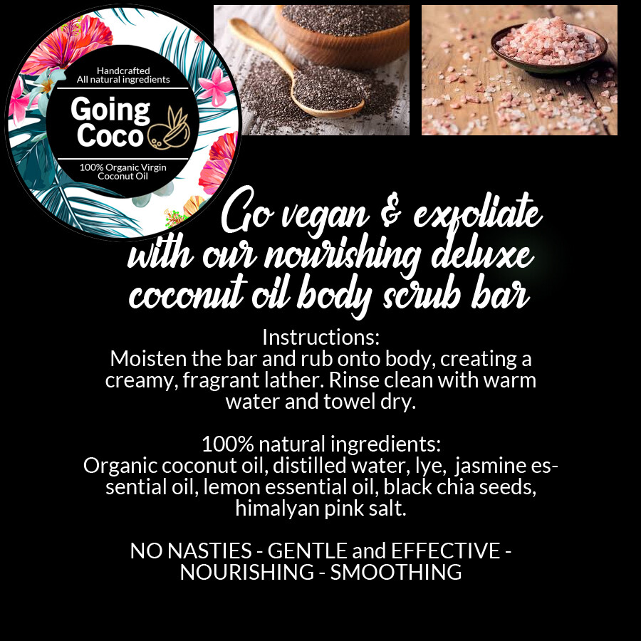 100% ORGANIC COCONUT OIL Exfoliating Body Bar – Black chia, Sugar, Salt_70 g