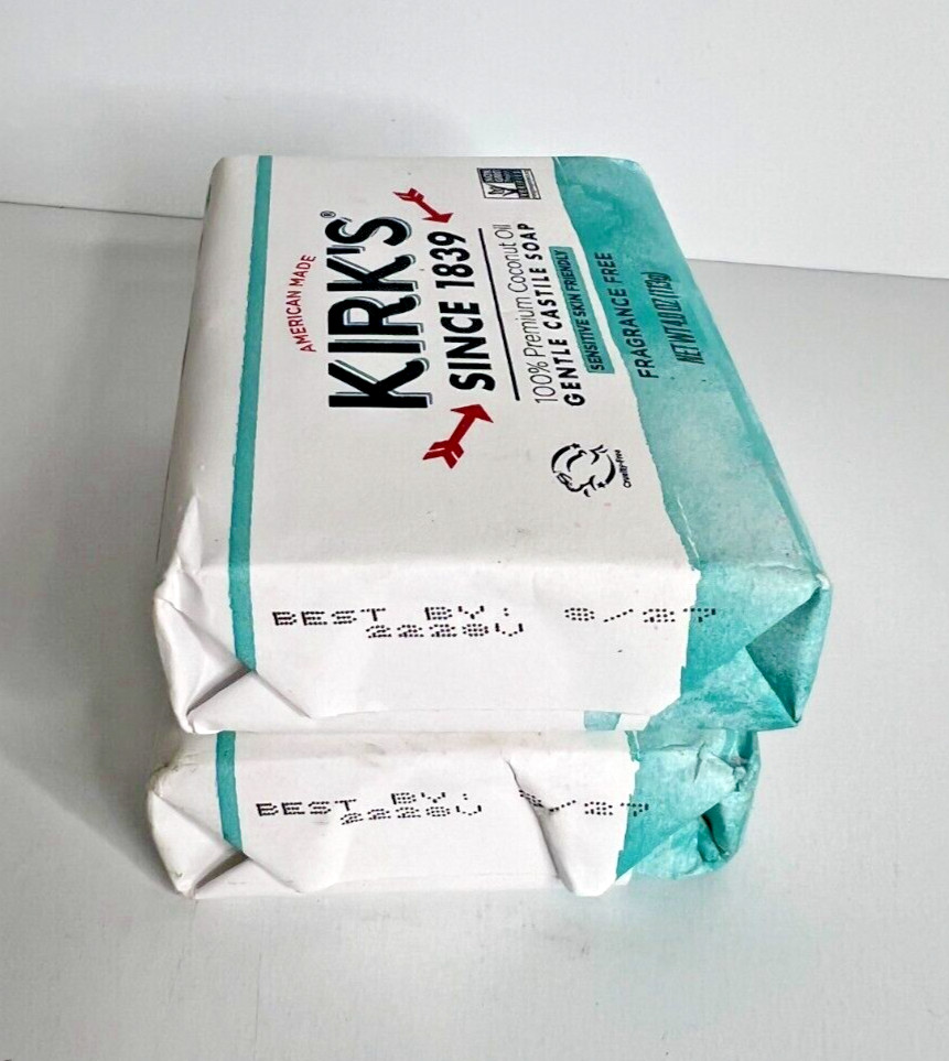 2 Kirk’s Gentle Castile Soap Sensitive Skin 100% Coconut Oil 4 oz Bar