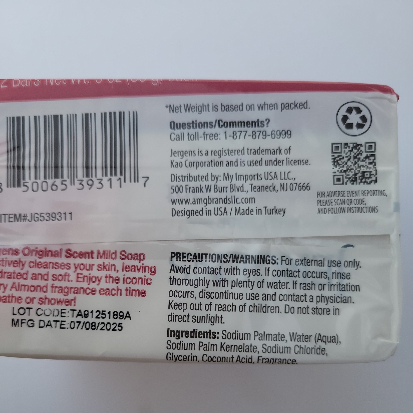 Jergens Cherry Almond Mild Soap Original Scent – 8 Bars (4x 2 Pack) – 3 Oz Each