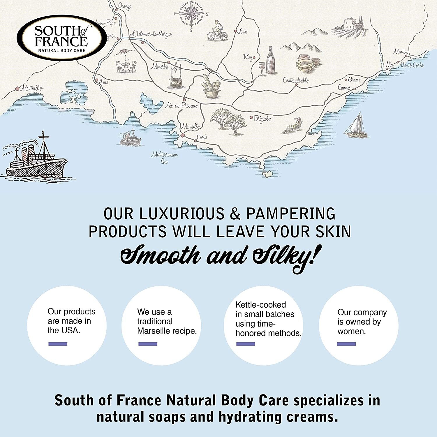 South of France Natural Body Care Violet Bouquet French Milled Soap 6 Oz