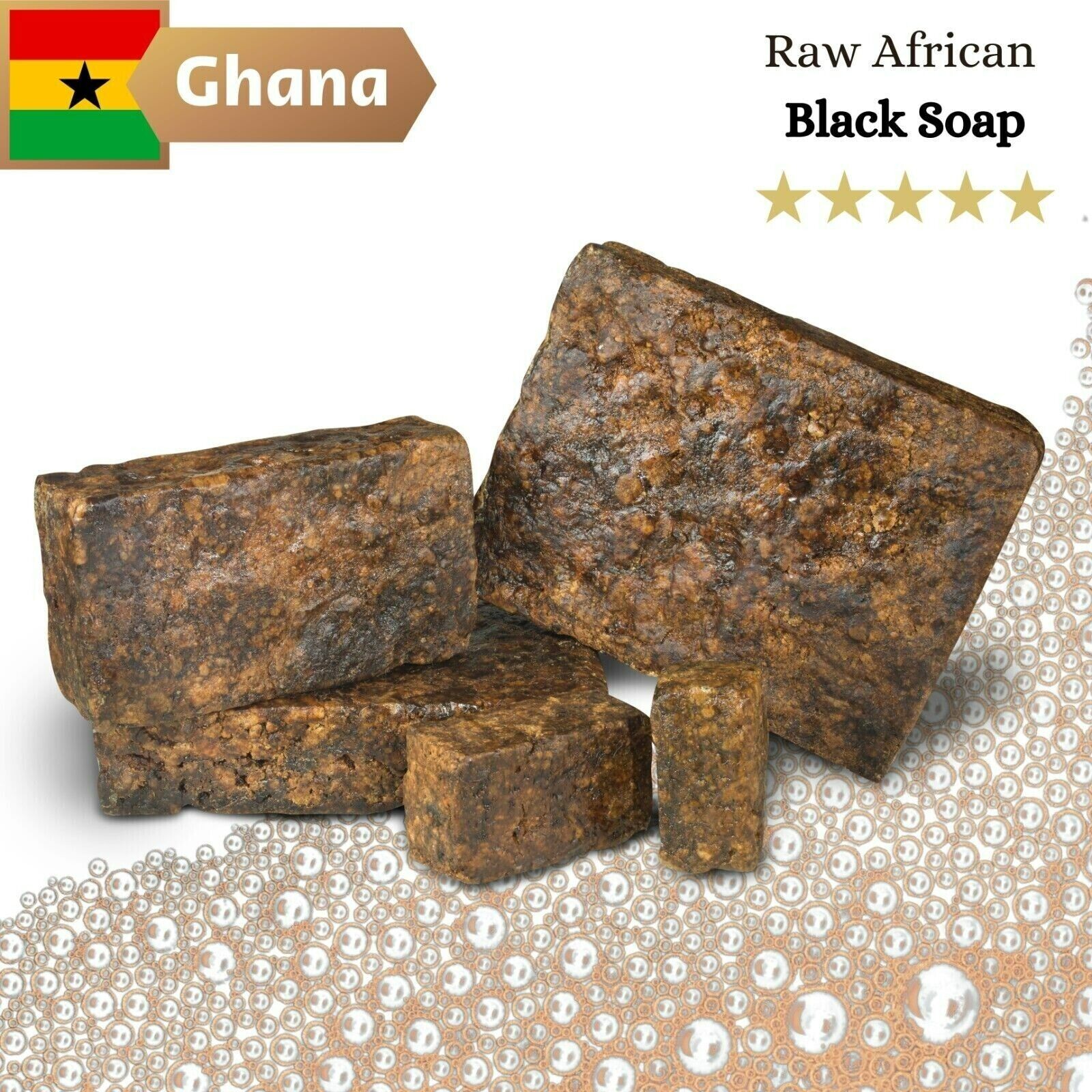 Raw African Black Soap 8oz 100% Pure Organic Unrefined Ghana Face Body Wash Bulk