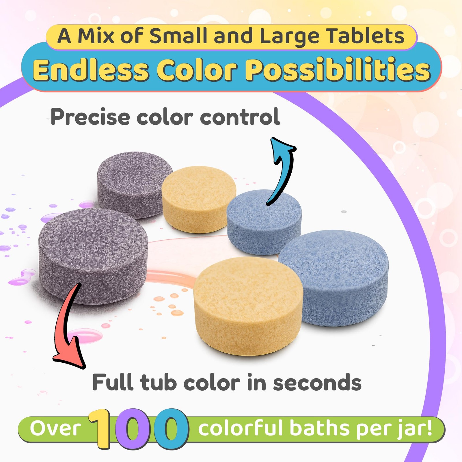 Color MyBath Bath Color Tablets for Kids, 300 Count – Non-Toxic, Color Changing
