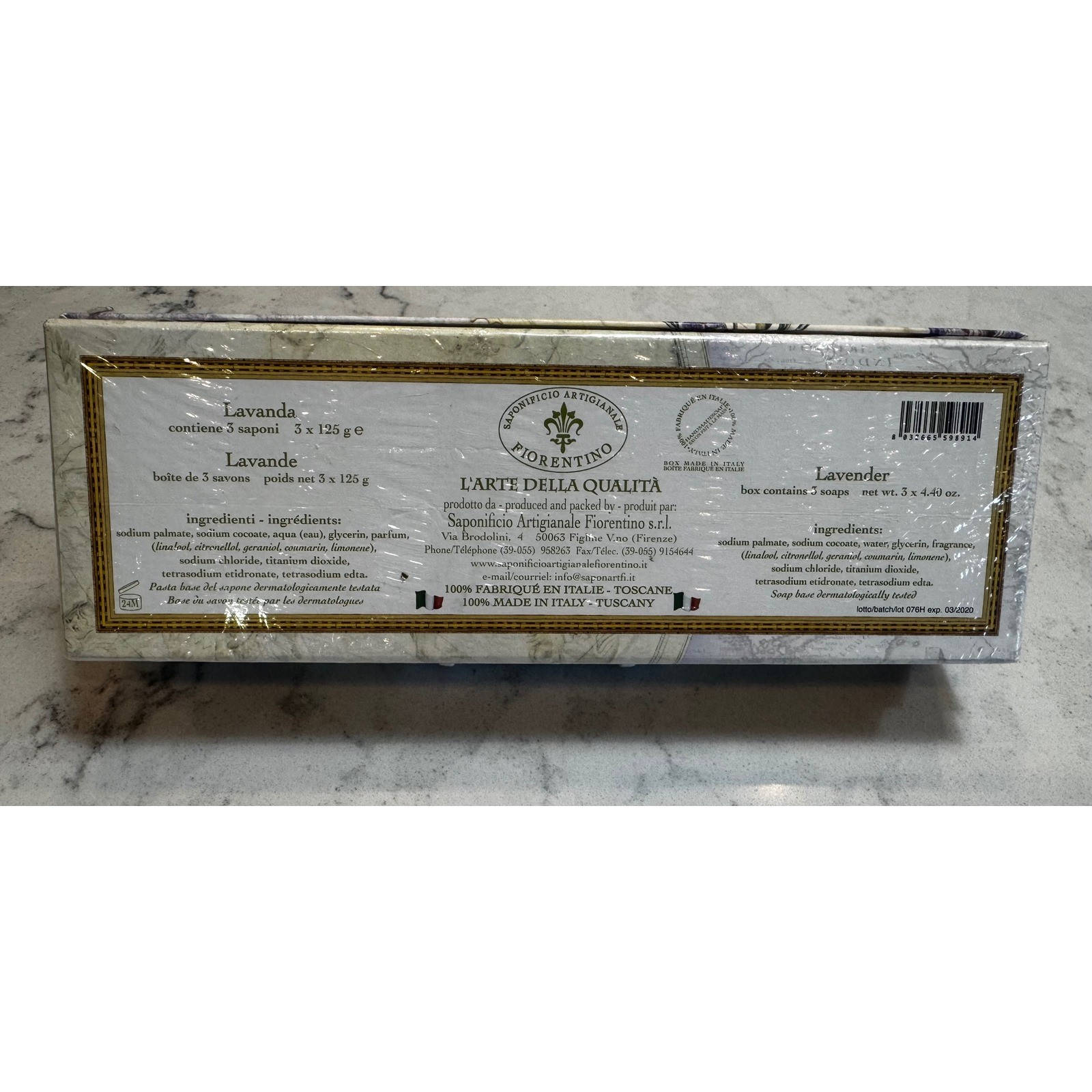 New Saponificio Artigianale Fiorentino Tuscan Lavender Soap Set of 3 Italy