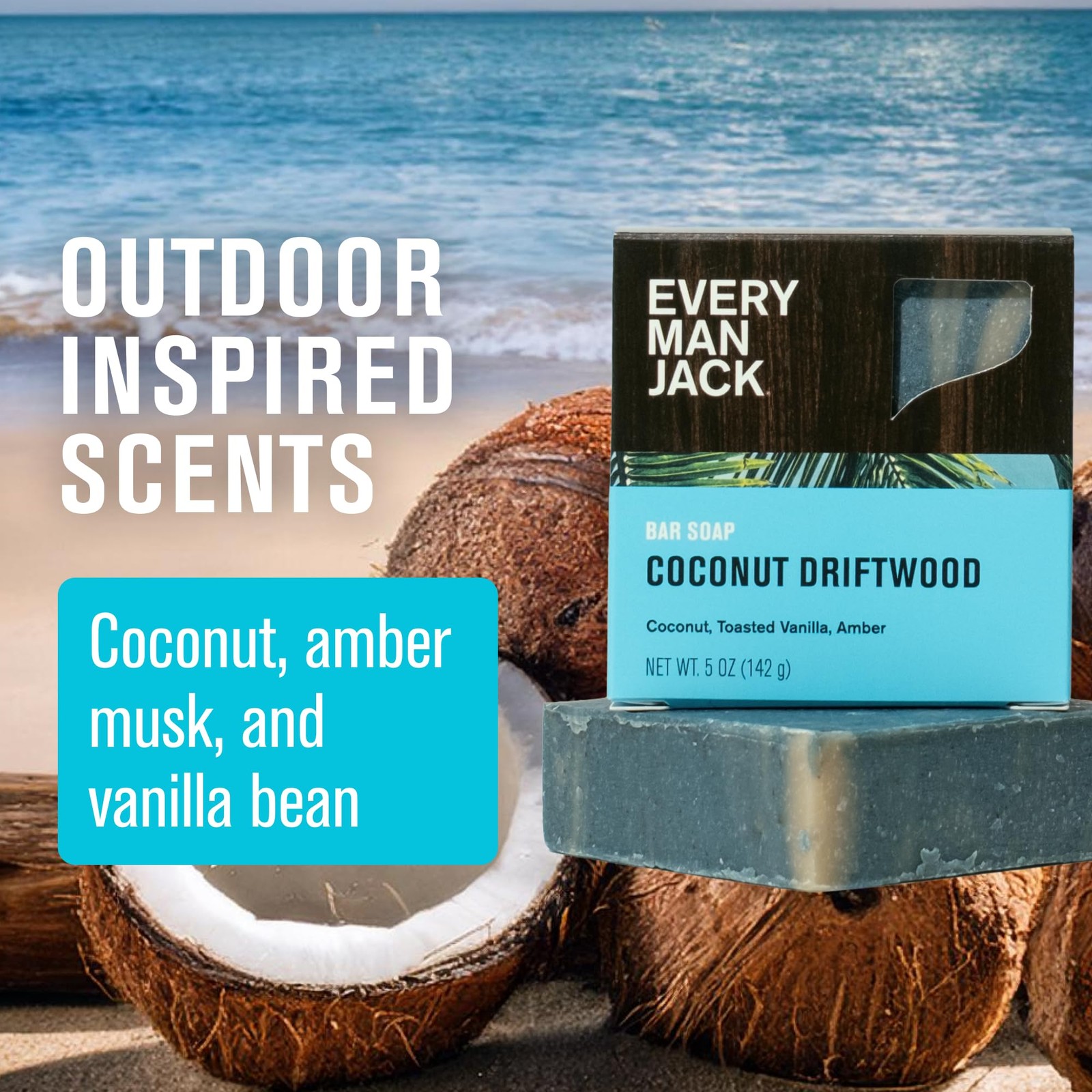 Every Man Jack Cold Processed Mens Bar Soap – Coconut + Driftwood Scent – Dee…