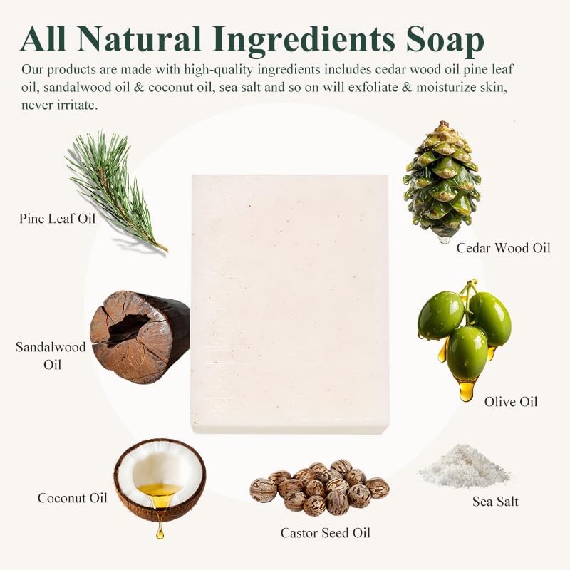 3 PCS Cedar Wood Pine Soap Bar, All-in-One Bath Cleanser for Face, Body, Shav…