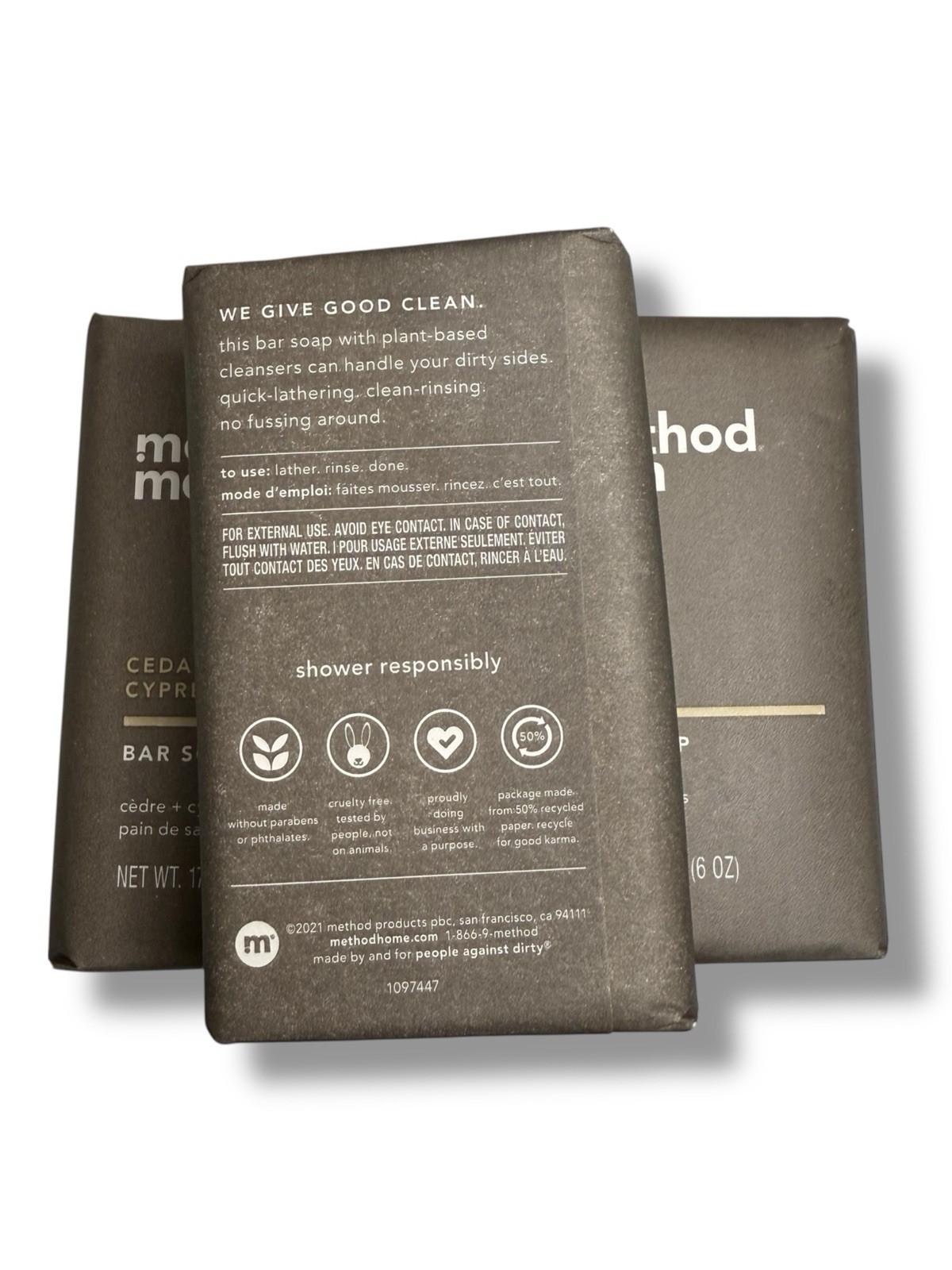 3 x Method Men CEDAR & CYPRESS Bar Soap Paraben-Free 6oz EA