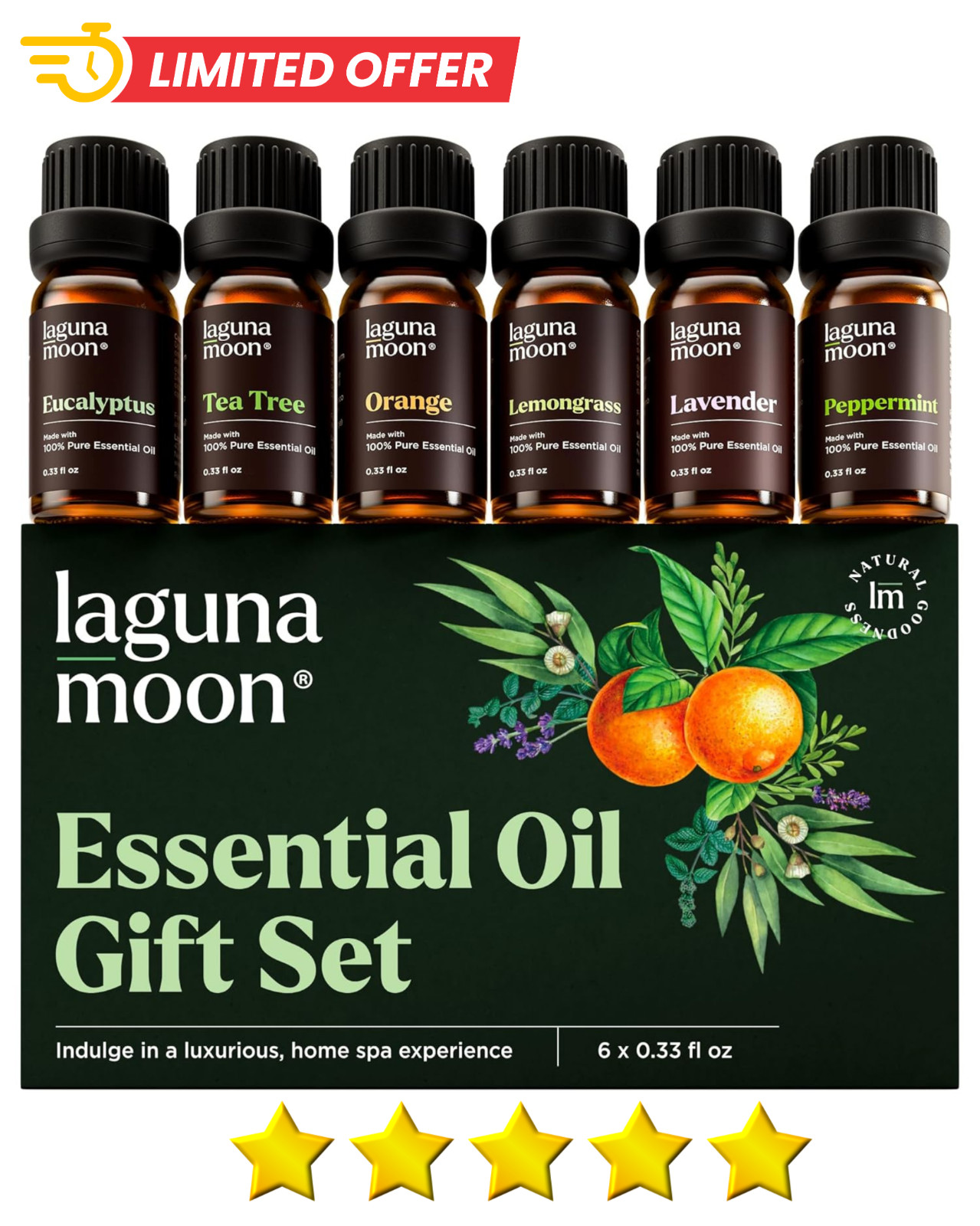 Lagunamoon Essential Oils Aromatherapy Set – 6 0.33 Fl Oz (Pack of 6), Green