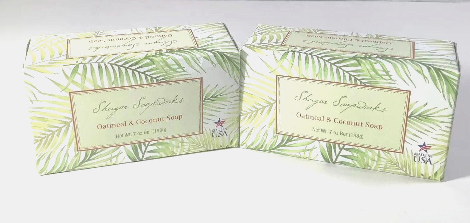 Shugar Soapworks Bar Soap Coconut and Oatmeal 7 oz Each, 2 Bars NIB