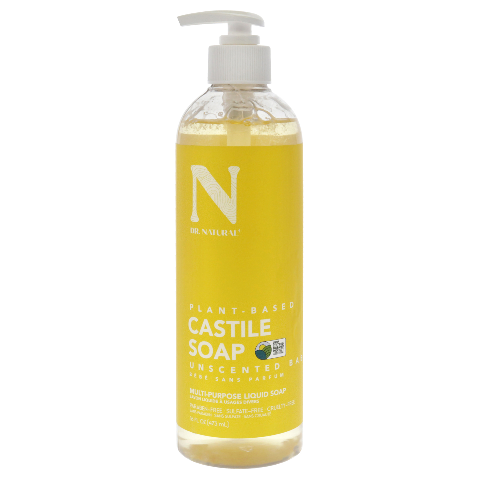 Castile Liquid Soap – Unscented Baby Mild by Dr. Natural for Unisex – 16 oz Soap