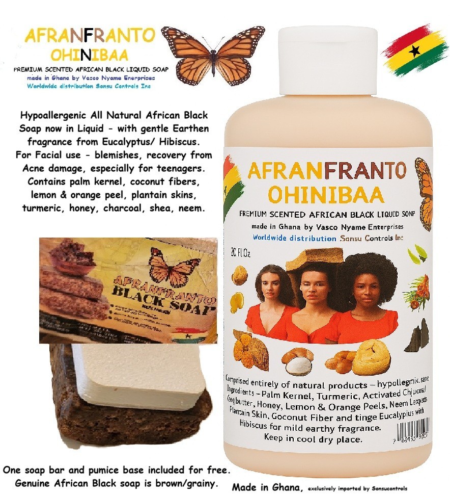 Afranfranto Ohinibaa African Black Liquid Soap Hypoallergenic Natural Face Acne