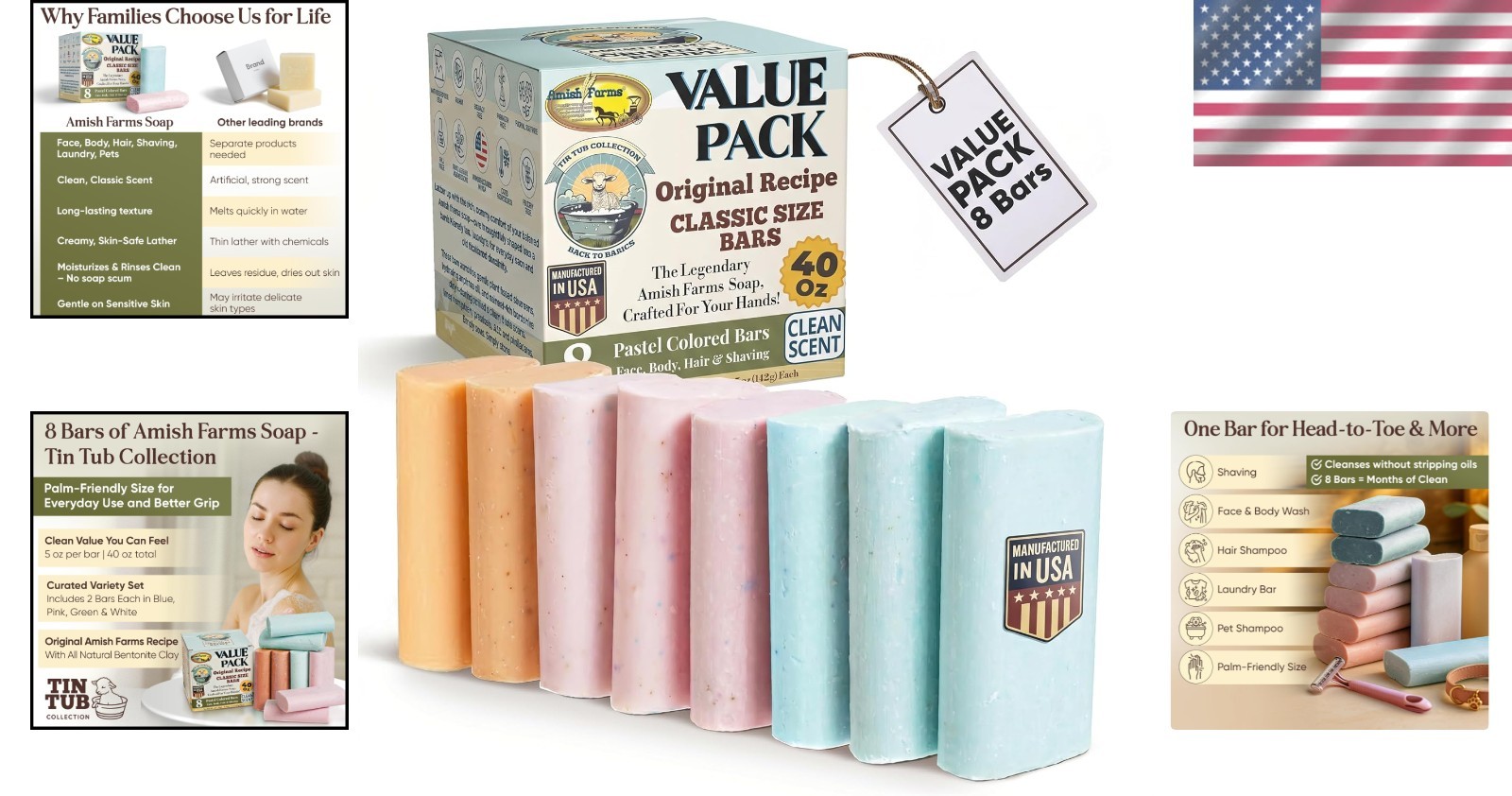 8-Pack Soap Bars – 5 oz Each, PH Balanced & Nourishing for All Skin Types