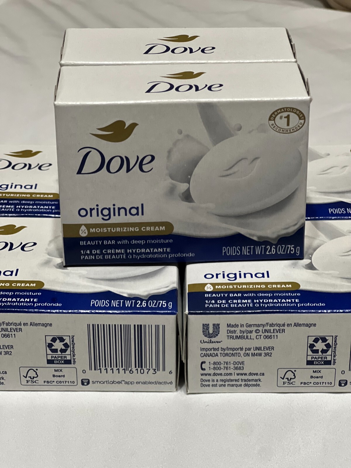 6 PACK DOVE ORIGINAL 1/4 MOISTURIZING CREAM BEAUTY BAR 2.6 OZ