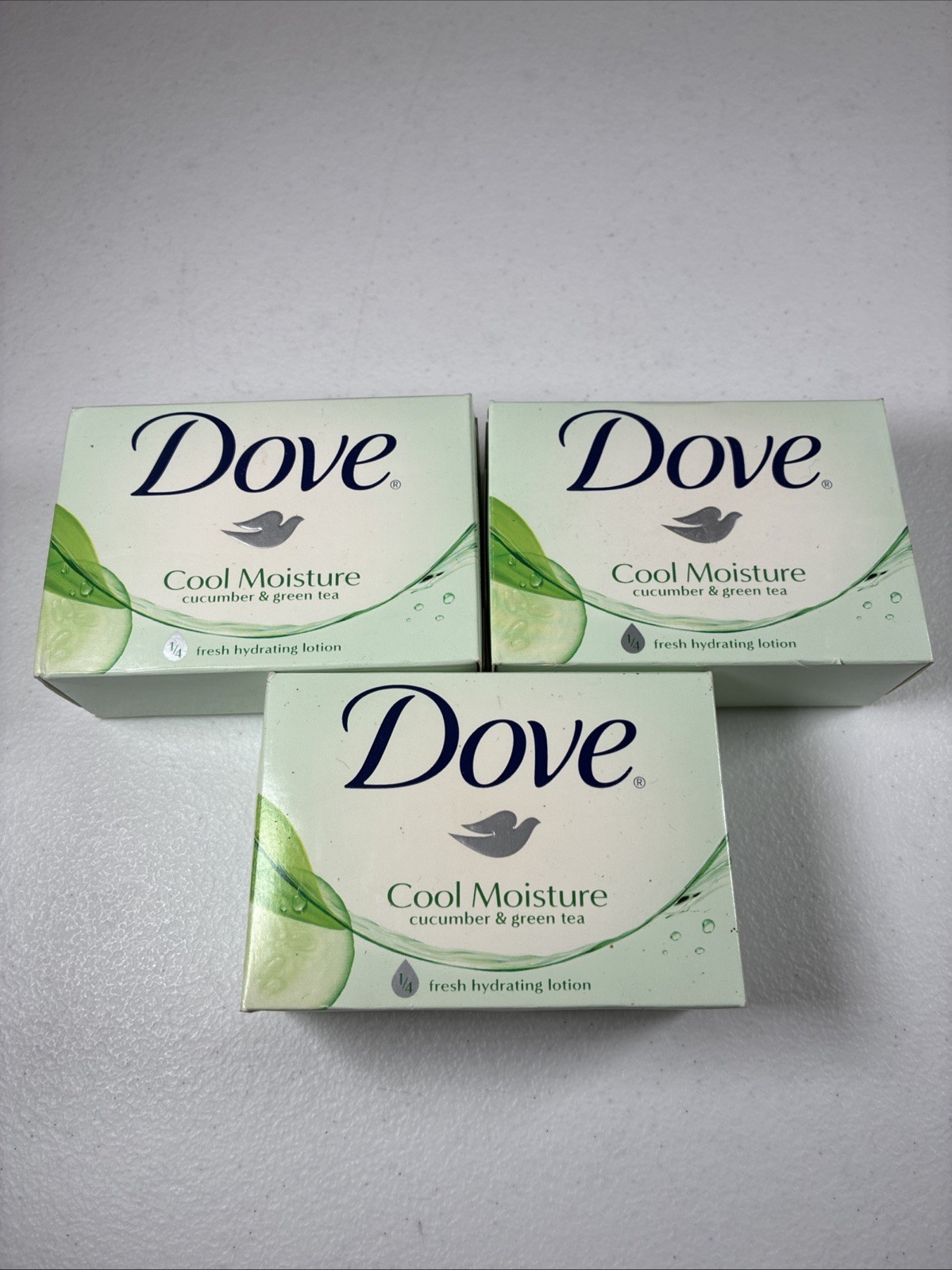 VTG Dove Cool Moisture Skin Care Soap Bar Cucumber Green Tea Scent Lot 3 SEALED