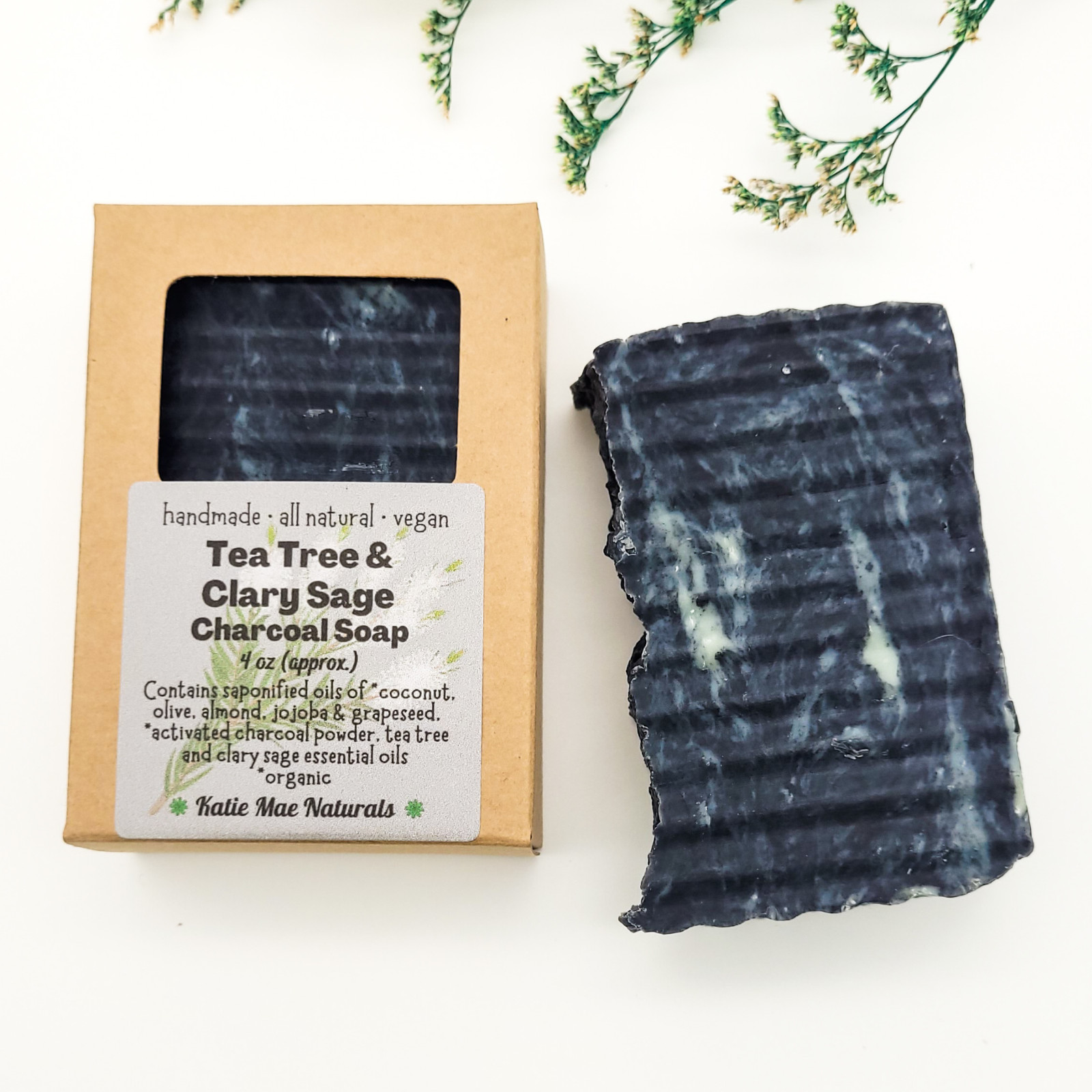 Vegan Charcoal Soap Natural Handmade with Tea Tree for Face and Body