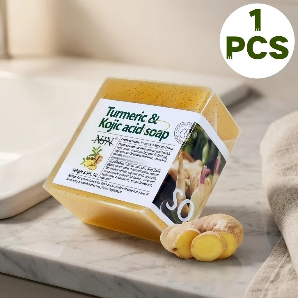 1pc Natural Turmeric Soap Bar Lemon Scent Face Body Cleanser Moisturizing