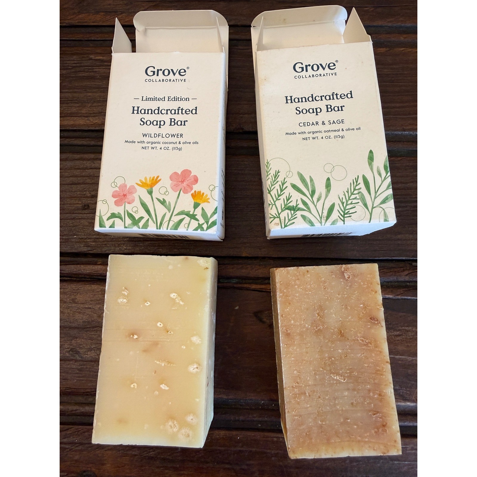 Grove Collaborative Handcrafted Soap Bar Set Wildflower Cedar Sage 4oz 2 Pack