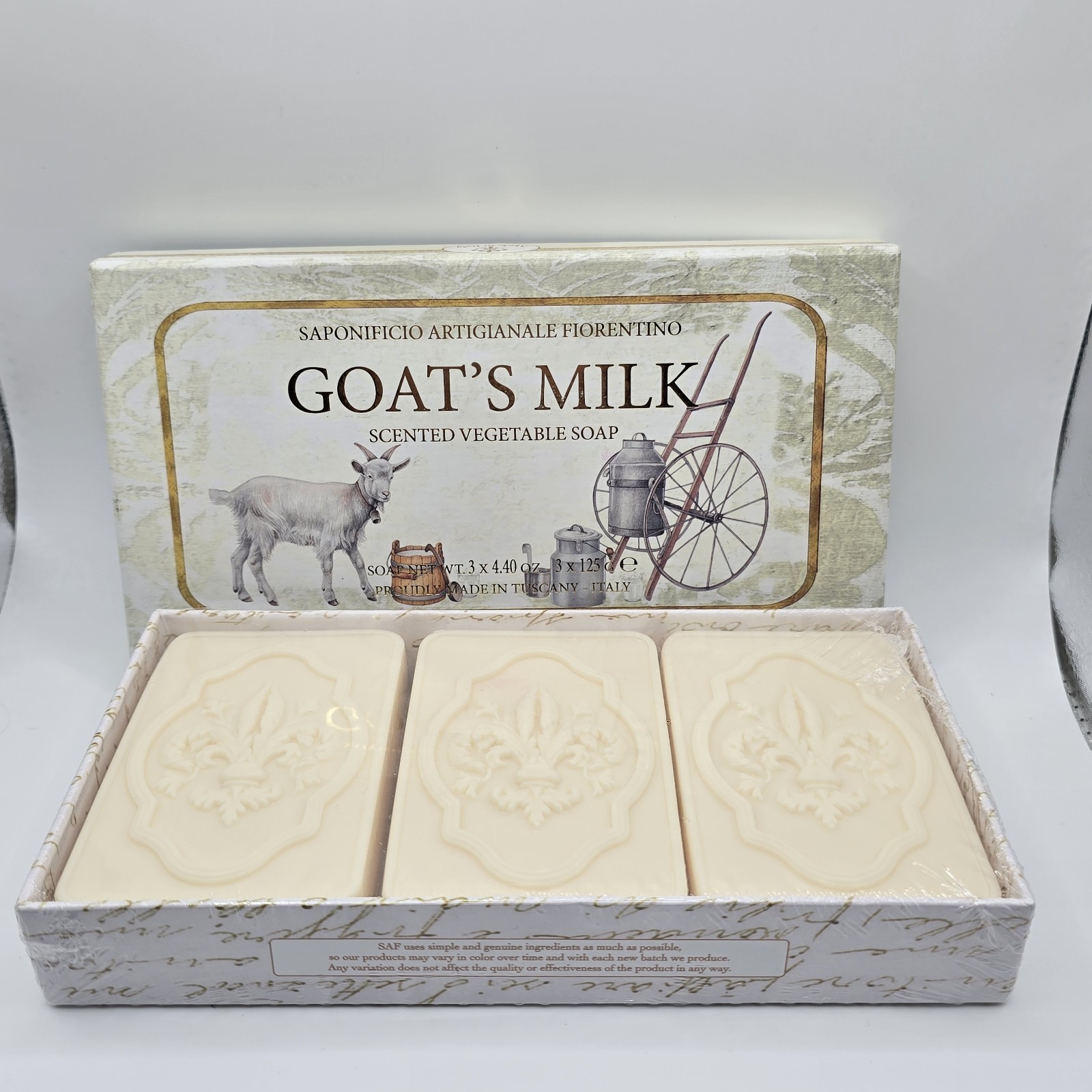 Saponificio Artigianale Fiorentino 1 Goat Milk Scented Vegetable Soaps 3×4.40oz