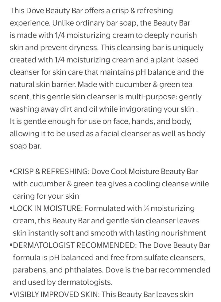 2 Dove Beauty Bar Womens Bath Soap Cool Moisture Cucumber&Green Tea 4 Bars Packs