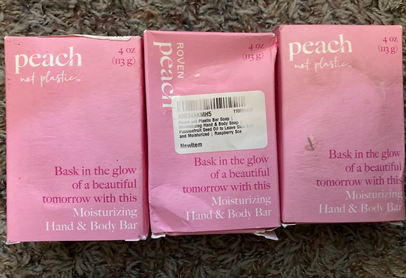 Peach Not Plastic Moisturizing Hand & Body Bar Raspberry Scent 4oz Lot Of 3