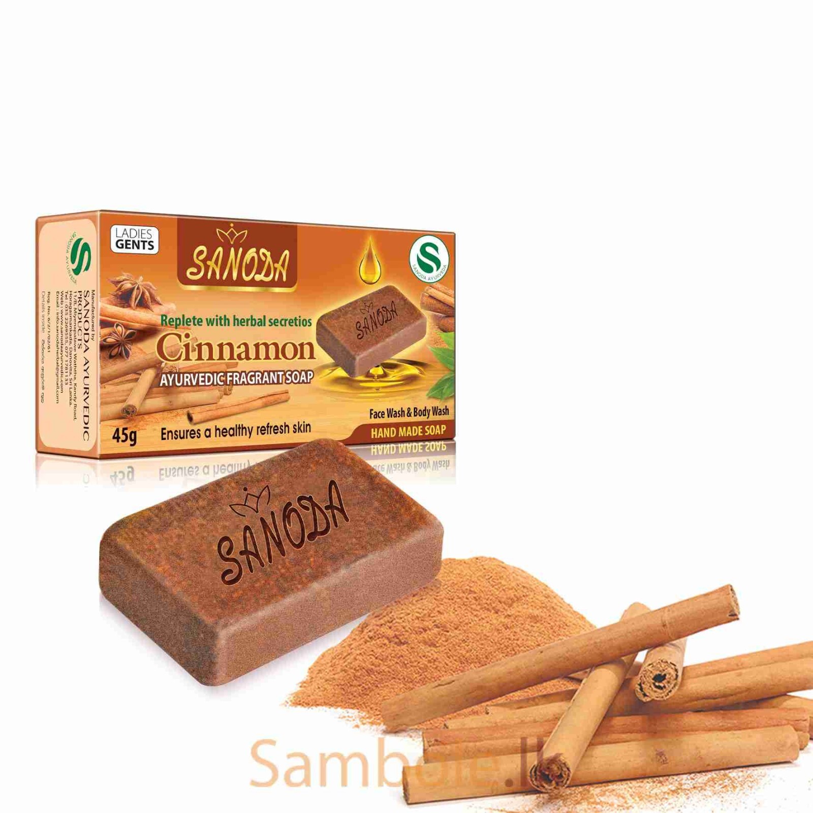 Sanoda Cinnamon Ayurvedic Herbal Fragrant Soap pure Cinnamon Extract and Oil 45g