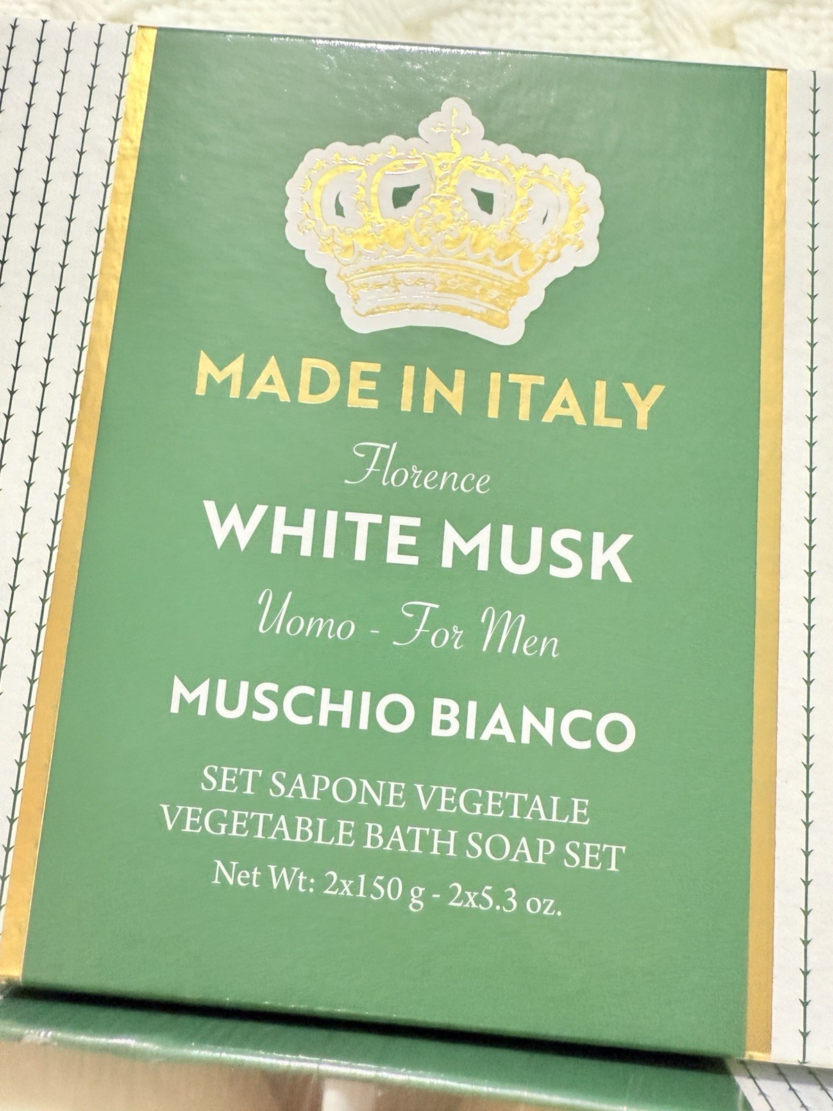 SAPONERIE MARIO FISSI SRL 2×5.3 OZ WHITE MUSK Men Bar Soap GIFTBOX Italy