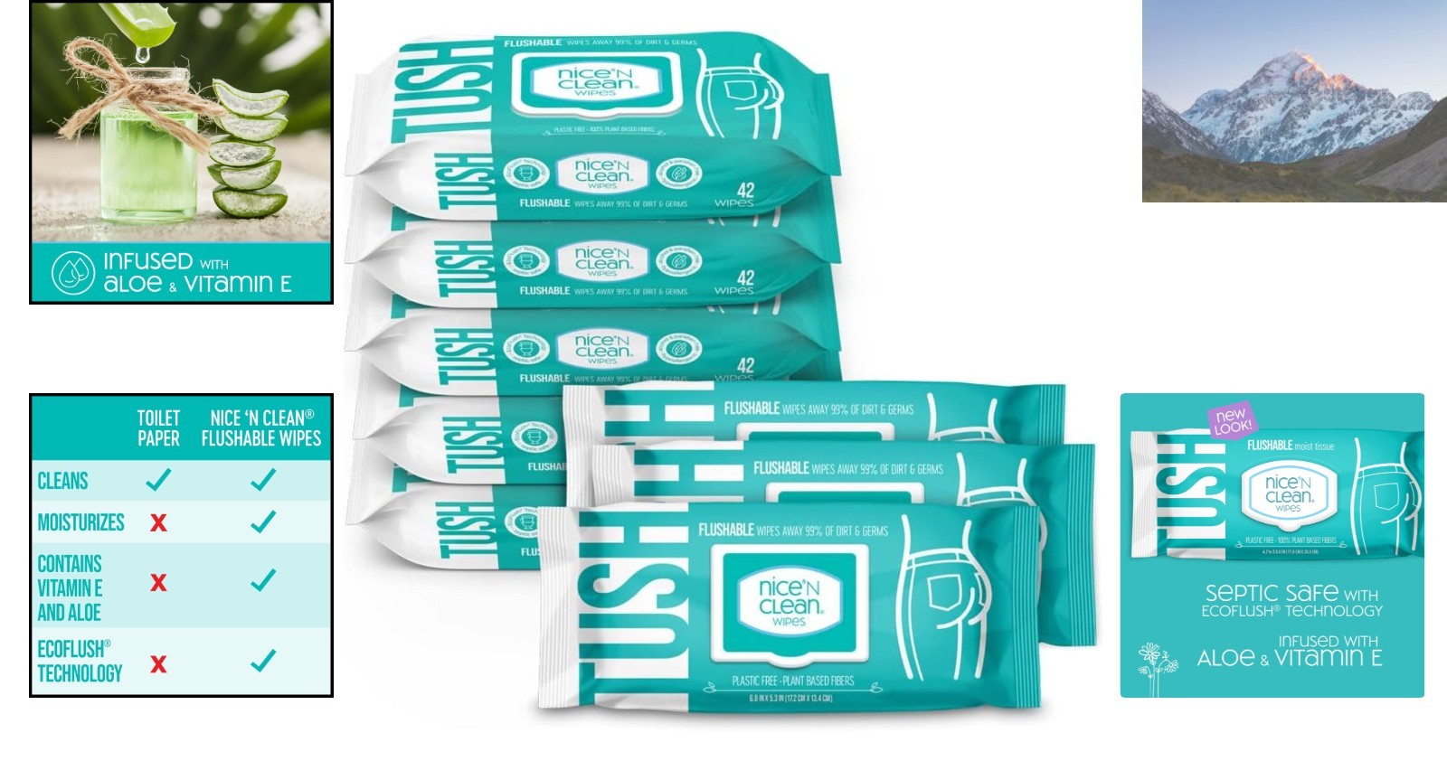 Family-Friendly Flushable Wipes – 8 x 42 Count, Aloe Infusions for Gentle Care