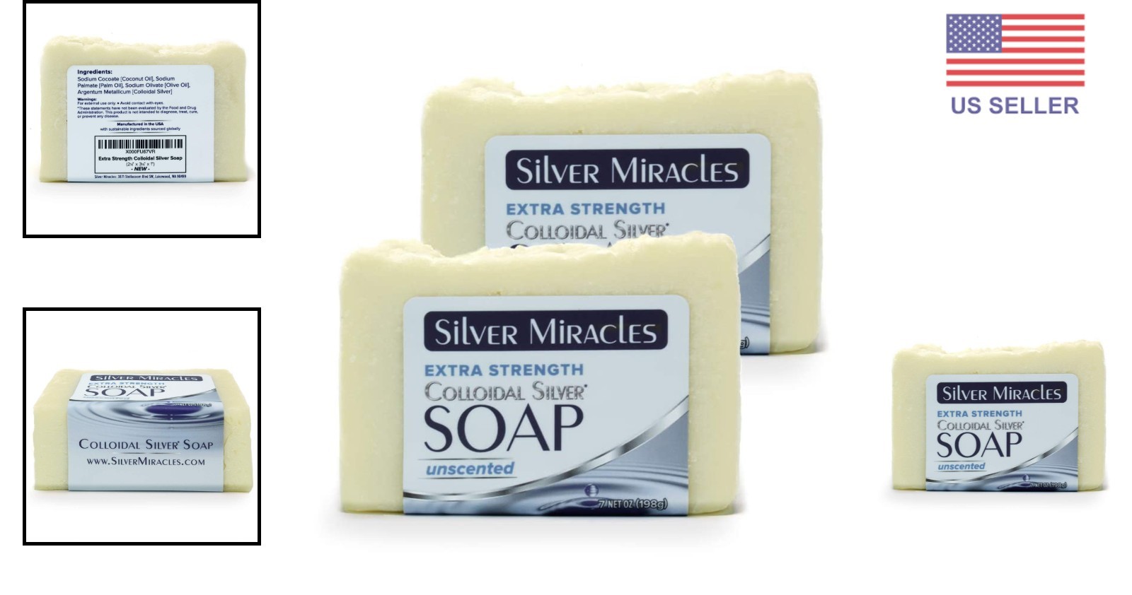 Organic Colloidal Silver Soap – Extra Strength, 7oz Bars – Handmade & Unscented