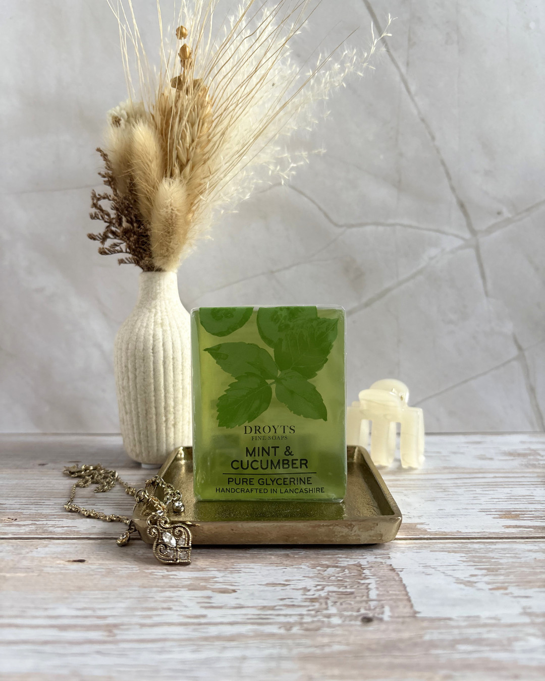 Droyts Fine Soaps UK Mint & Cucumber Pure Glycerine Soap Bar New Handcrafted