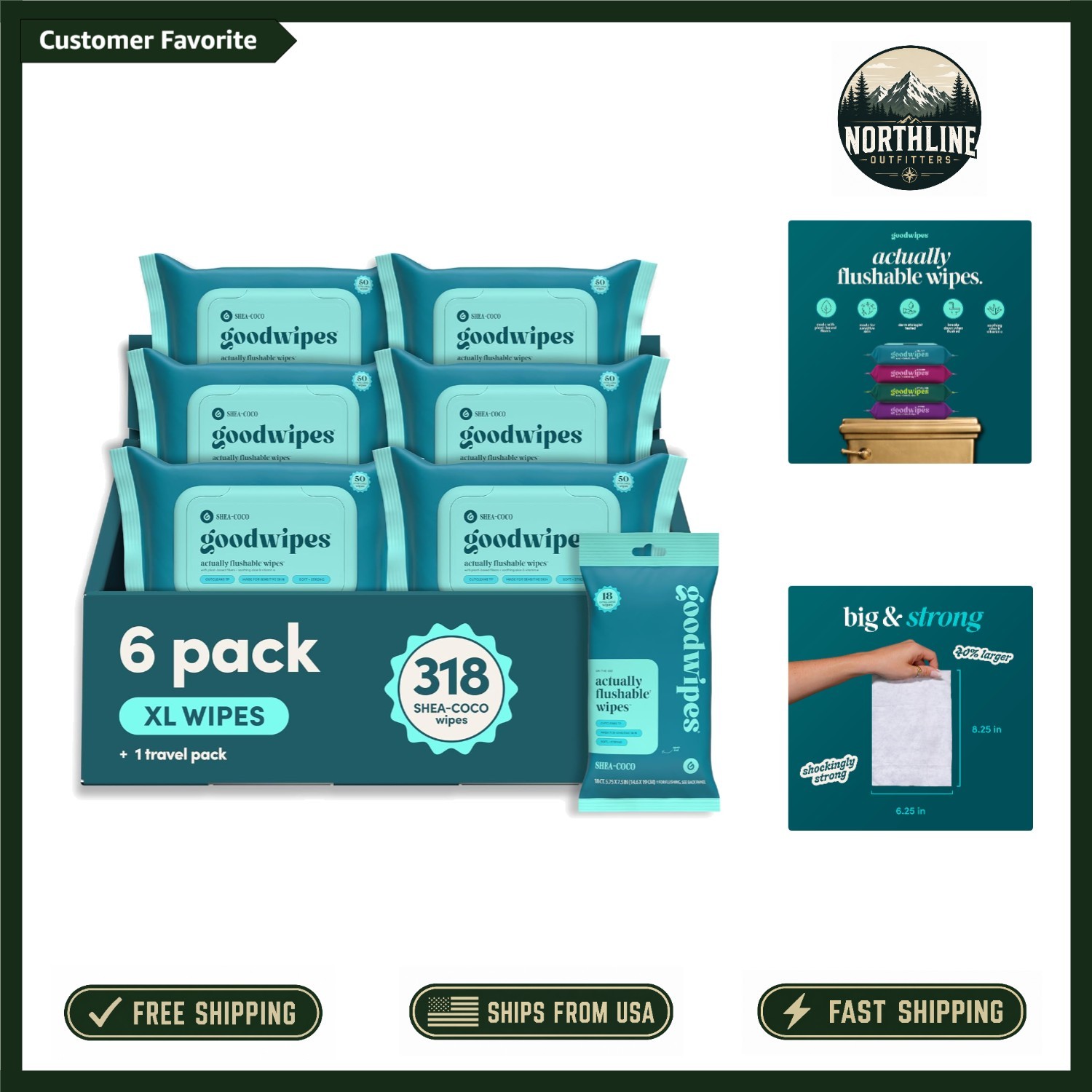 Shea-Coco Butt Wipes 318 Count – XL, Flushable & Safe for Sensitive Skin