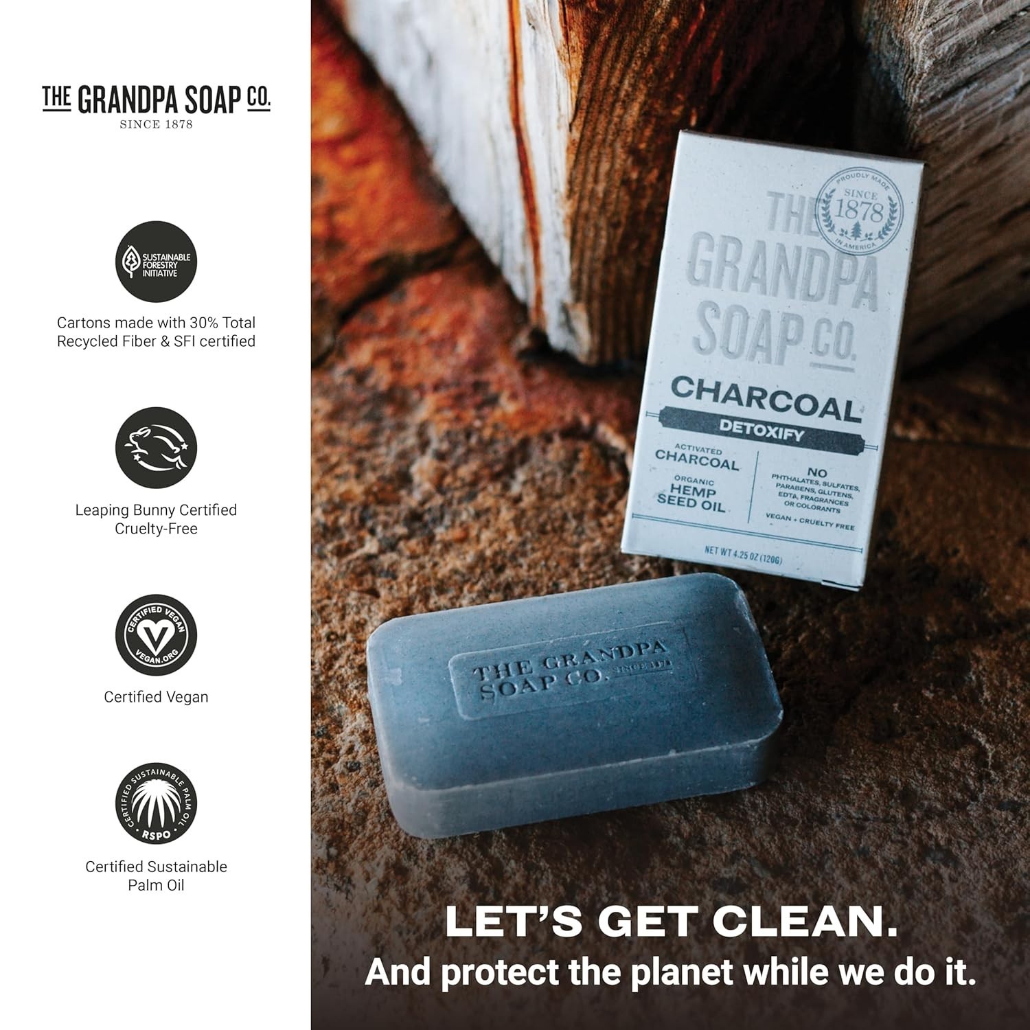 The Grandpa Soap Company Charcoal Bar Soap – With Activated Charcoal Hemp See…