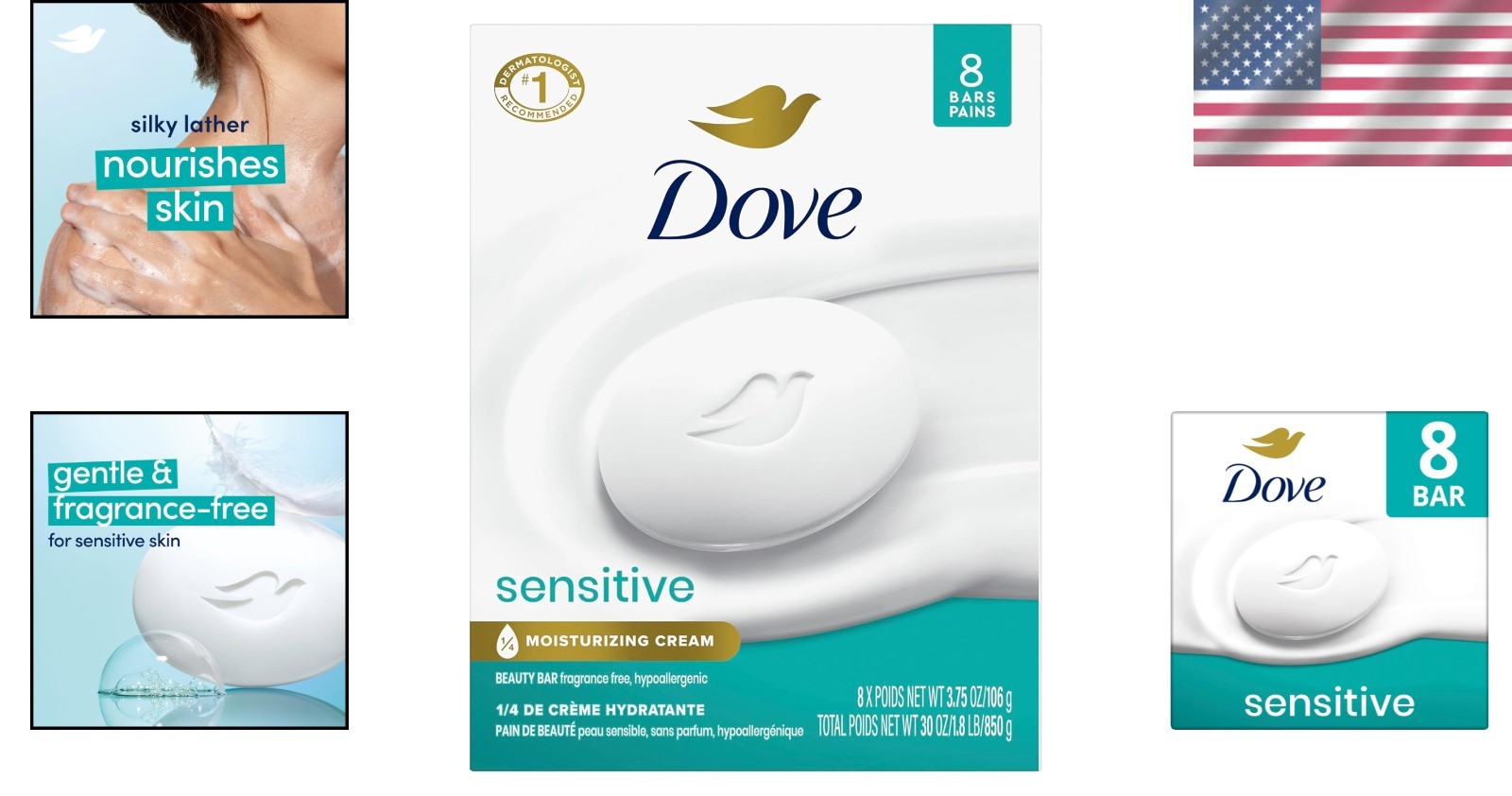 Fragrance-Free 8-Bar Cleansing Soap for Dry & Sensitive Skin – Moisturizing Care