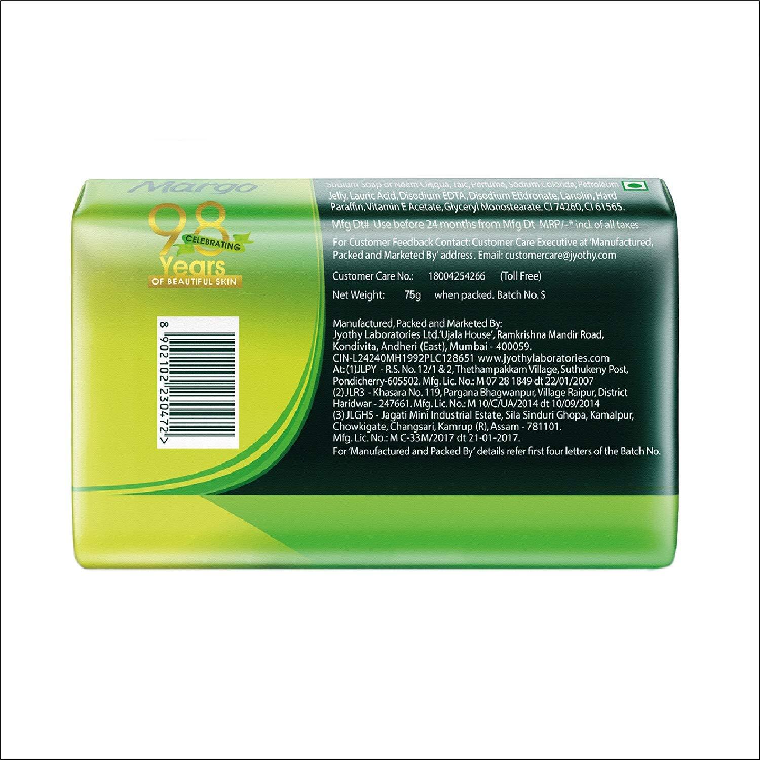 Margo Original Neem Soap 75g X 4, 300 gram With Goodness of 1000 Neem Leaves