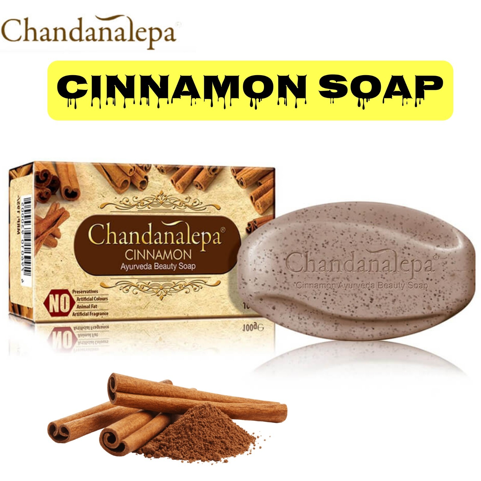 Natural Cinnamon Ayurveda Herbal Soap Ceylon Chandanalepa Beauty Body Health