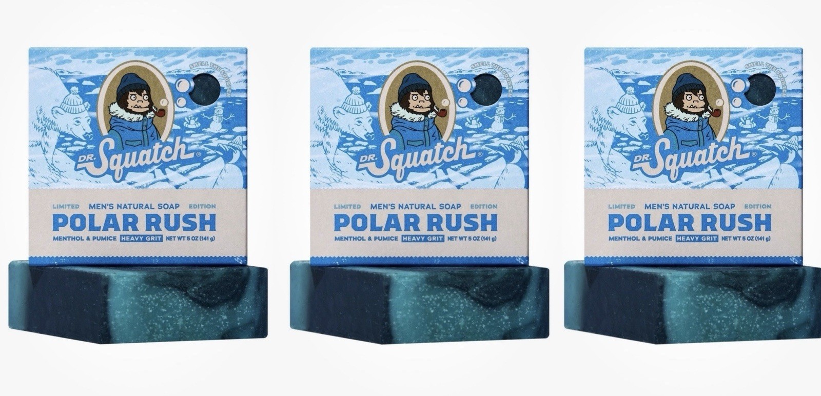 Lot Of THREE! Dr Squatch Polar Rush LIMITED EDITION Rare Heavy Grit