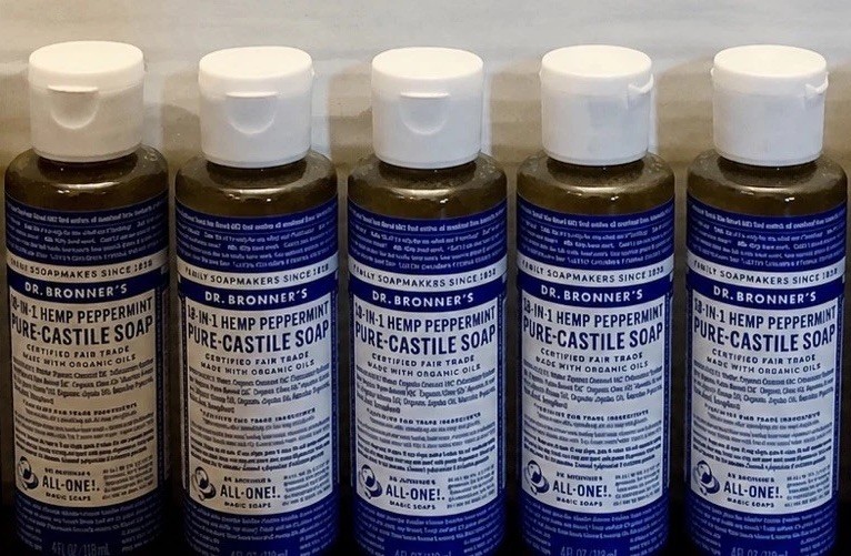 5 bottles Dr. Bronner’s 18-In-1 Hemp Peppermint Pure Castile Soap 4oz. Sealed